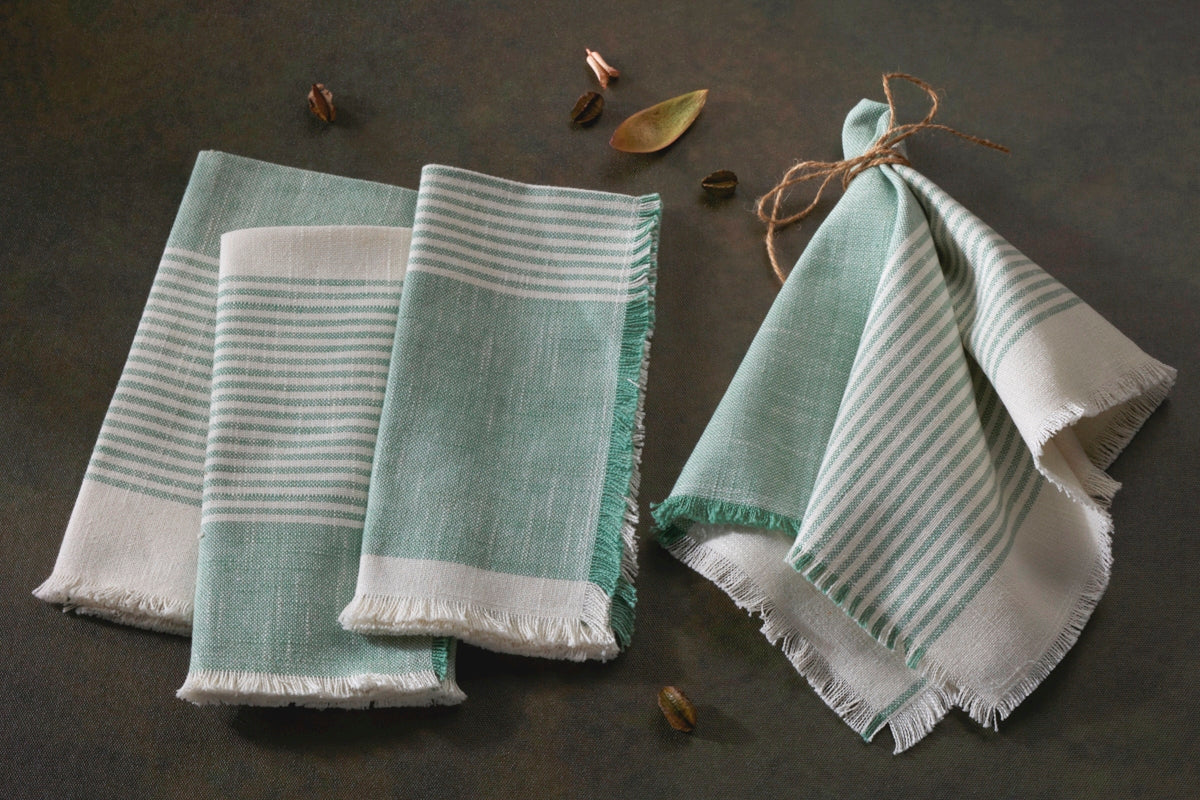 Cuisine Stripe Dinner Napkins - Set Of 4- 100% Cotton - Teal